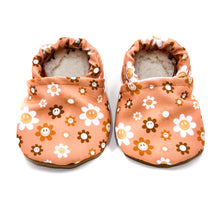 Load image into Gallery viewer, Mauve Smiley Flower Yeti Moccs